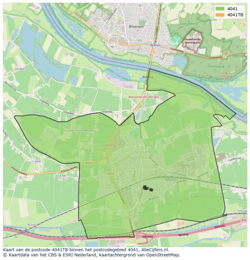 Afbeelding van het postcodegebied 4041 TB op de kaart.