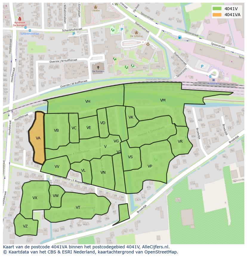 Afbeelding van het postcodegebied 4041 VA op de kaart.