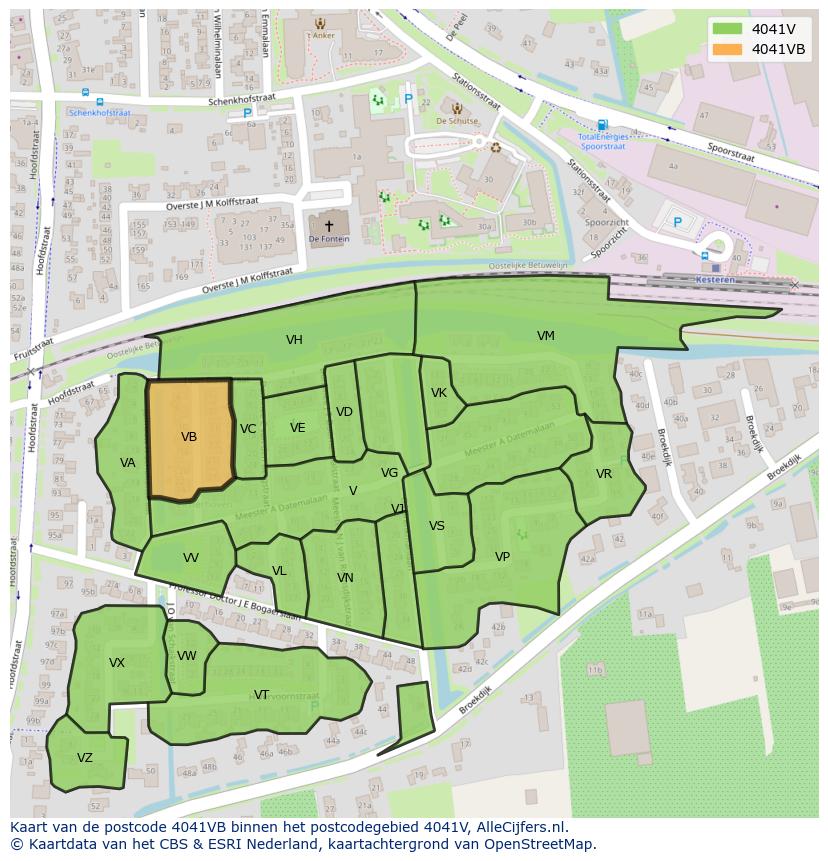 Afbeelding van het postcodegebied 4041 VB op de kaart.