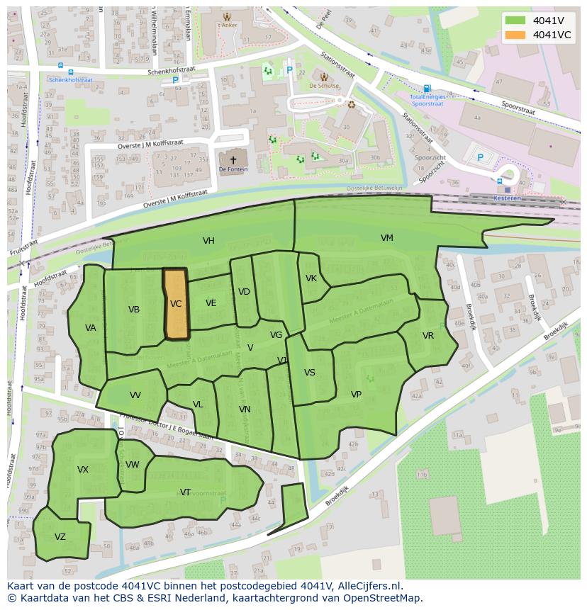 Afbeelding van het postcodegebied 4041 VC op de kaart.