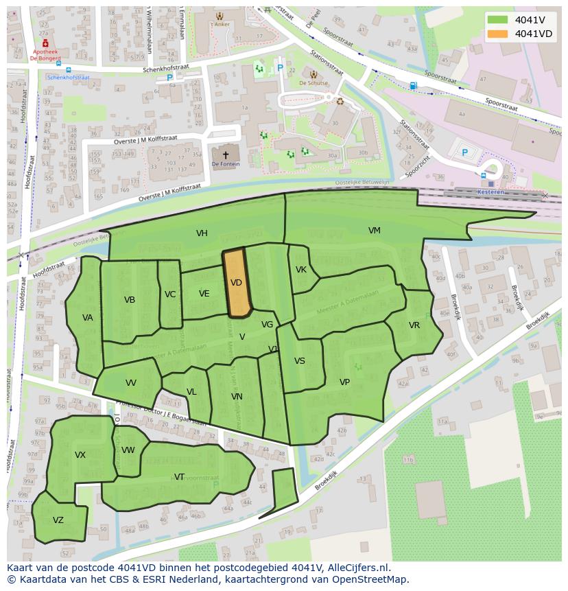 Afbeelding van het postcodegebied 4041 VD op de kaart.