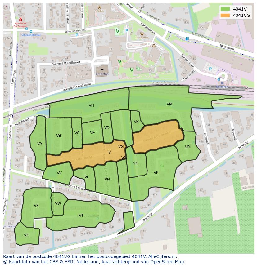 Afbeelding van het postcodegebied 4041 VG op de kaart.