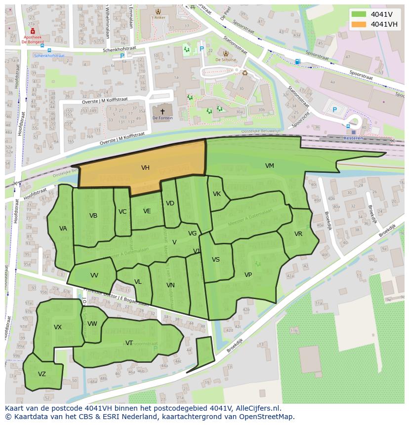 Afbeelding van het postcodegebied 4041 VH op de kaart.