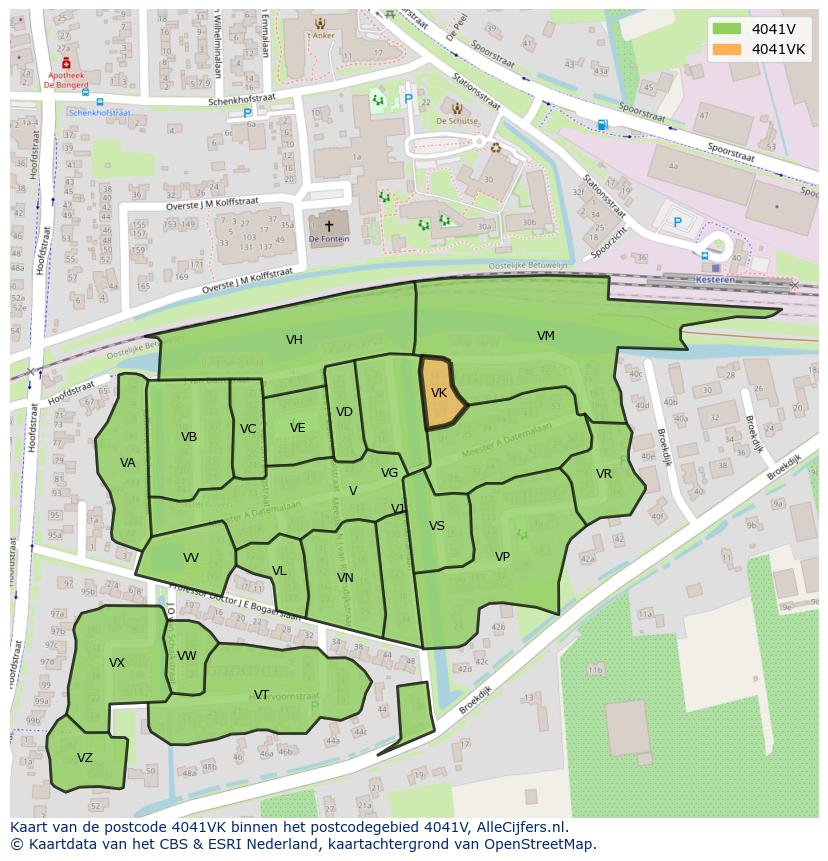 Afbeelding van het postcodegebied 4041 VK op de kaart.