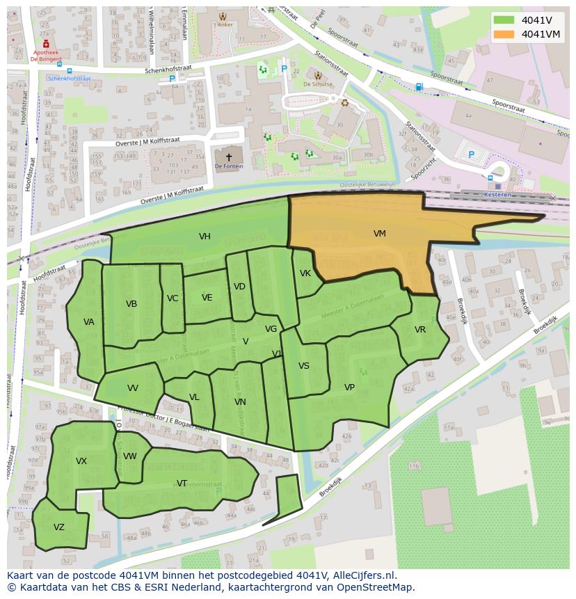 Afbeelding van het postcodegebied 4041 VM op de kaart.
