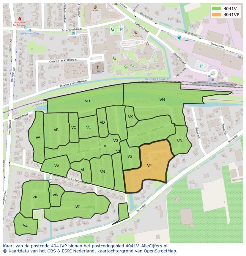 Afbeelding van het postcodegebied 4041 VP op de kaart.