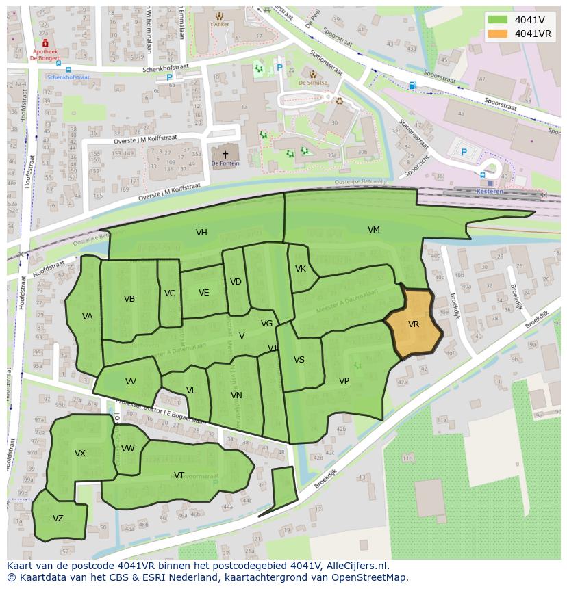 Afbeelding van het postcodegebied 4041 VR op de kaart.