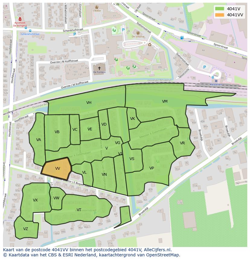 Afbeelding van het postcodegebied 4041 VV op de kaart.