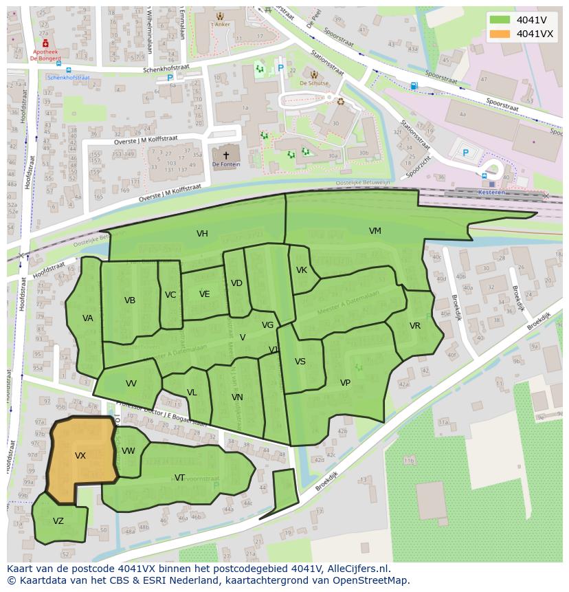 Afbeelding van het postcodegebied 4041 VX op de kaart.