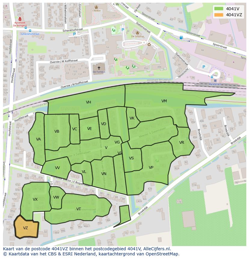 Afbeelding van het postcodegebied 4041 VZ op de kaart.