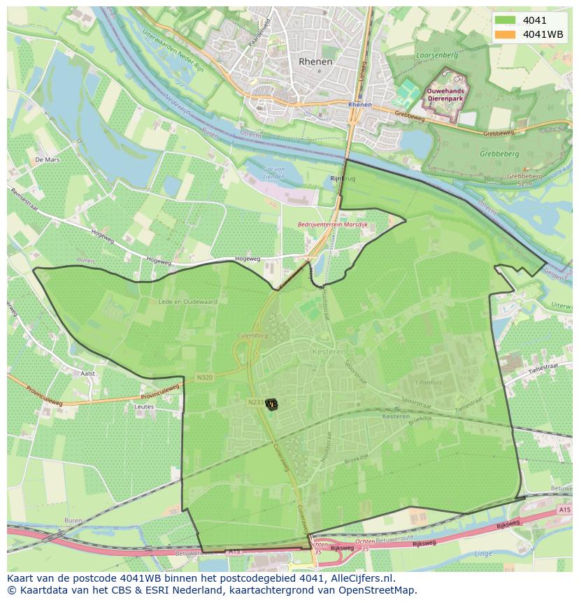 Afbeelding van het postcodegebied 4041 WB op de kaart.