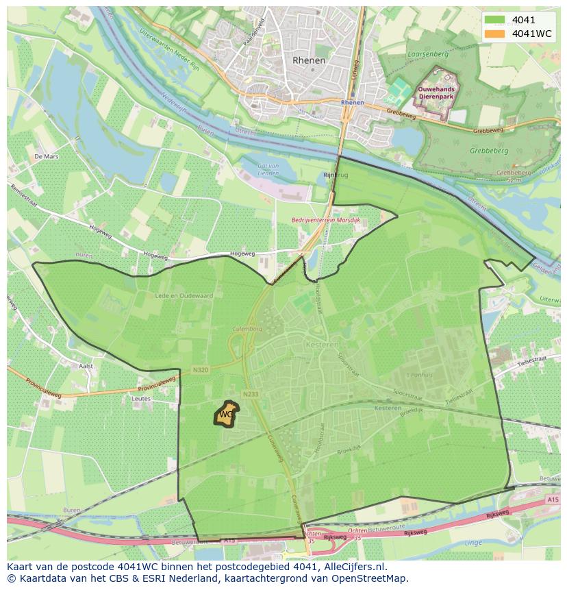 Afbeelding van het postcodegebied 4041 WC op de kaart.