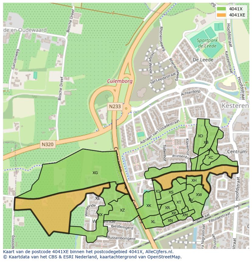 Afbeelding van het postcodegebied 4041 XE op de kaart.