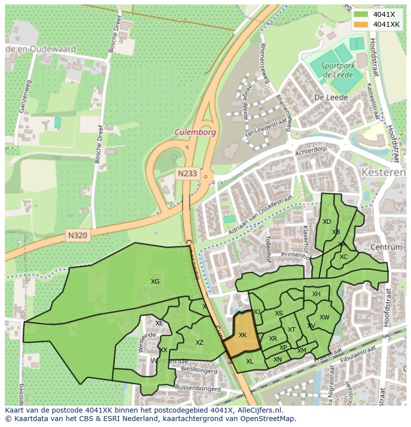 Afbeelding van het postcodegebied 4041 XK op de kaart.