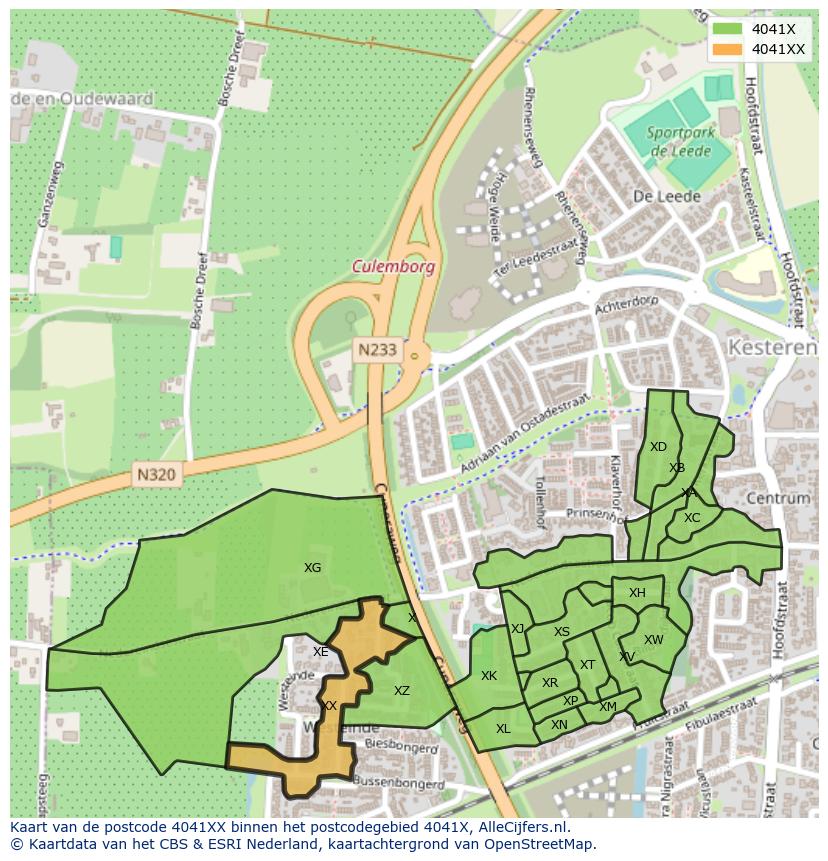 Afbeelding van het postcodegebied 4041 XX op de kaart.