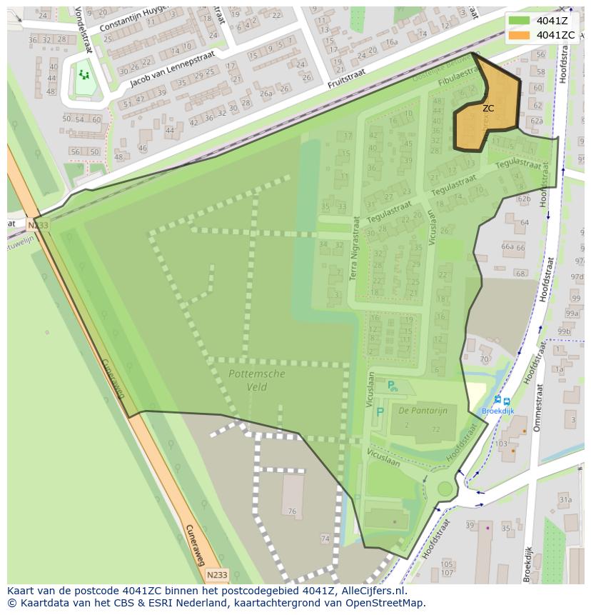 Afbeelding van het postcodegebied 4041 ZC op de kaart.