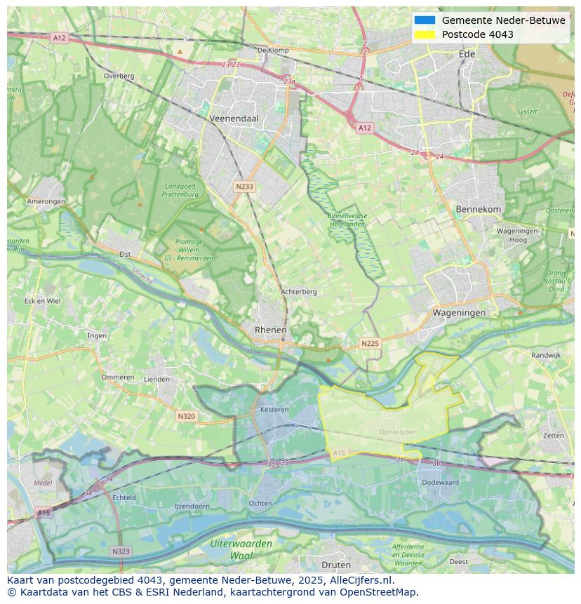 Afbeelding van het postcodegebied 4043 op de kaart.