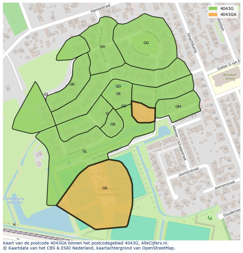 Afbeelding van het postcodegebied 4043 GA op de kaart.