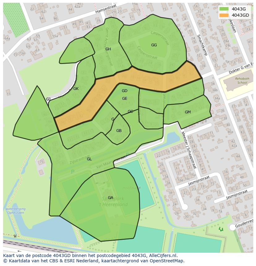 Afbeelding van het postcodegebied 4043 GD op de kaart.