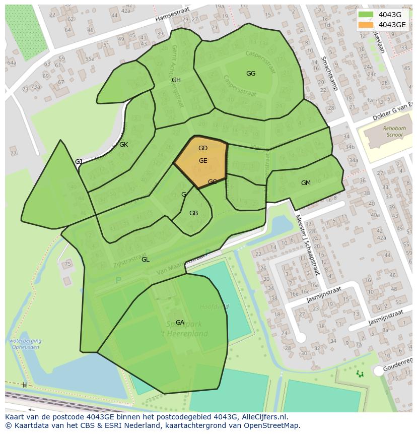 Afbeelding van het postcodegebied 4043 GE op de kaart.