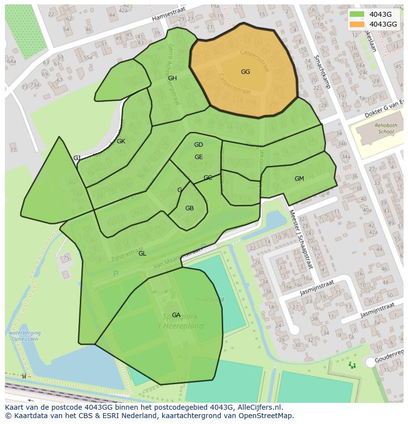 Afbeelding van het postcodegebied 4043 GG op de kaart.