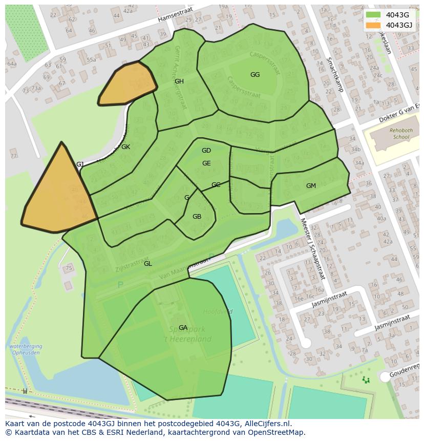 Afbeelding van het postcodegebied 4043 GJ op de kaart.