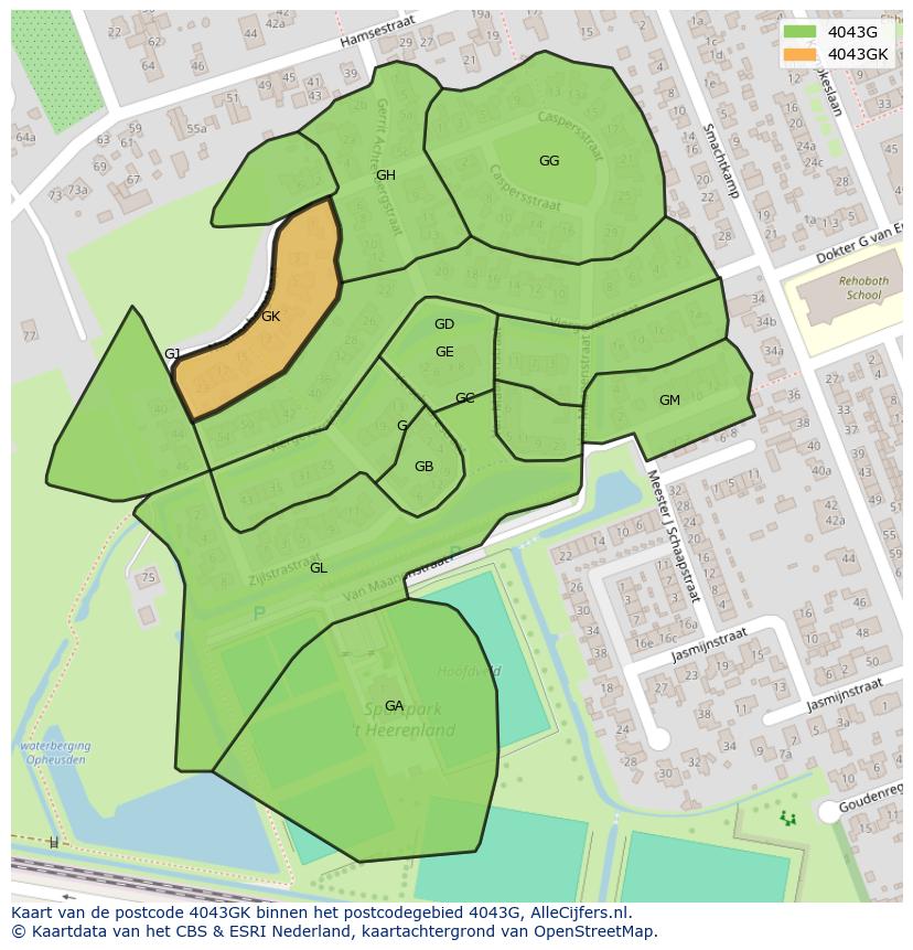 Afbeelding van het postcodegebied 4043 GK op de kaart.