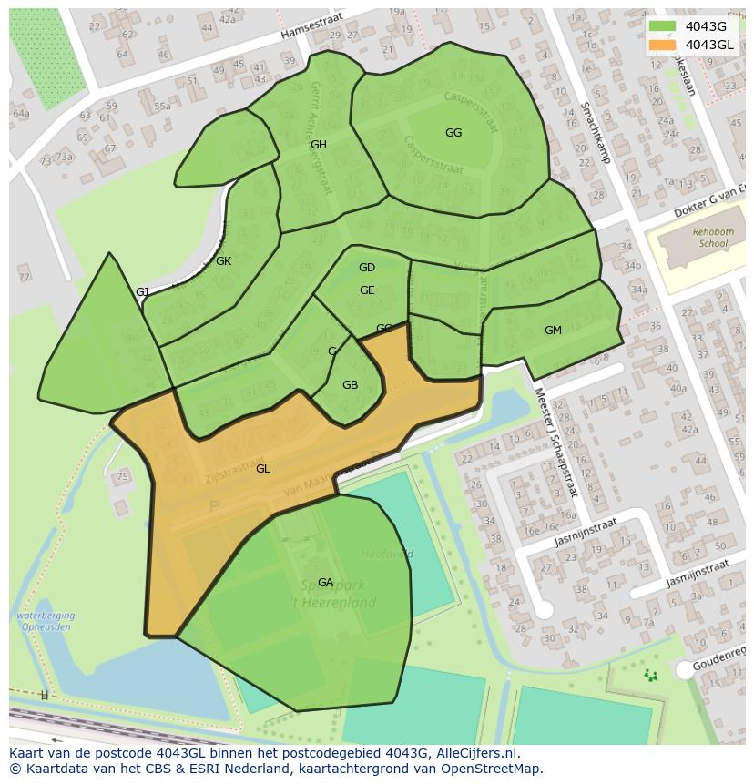 Afbeelding van het postcodegebied 4043 GL op de kaart.