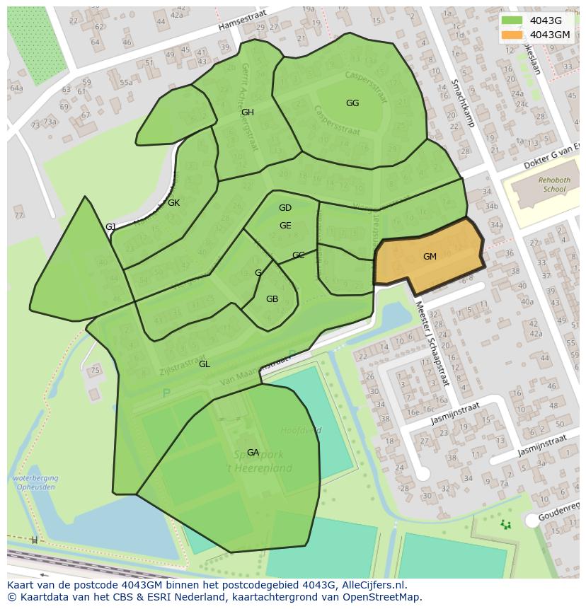 Afbeelding van het postcodegebied 4043 GM op de kaart.