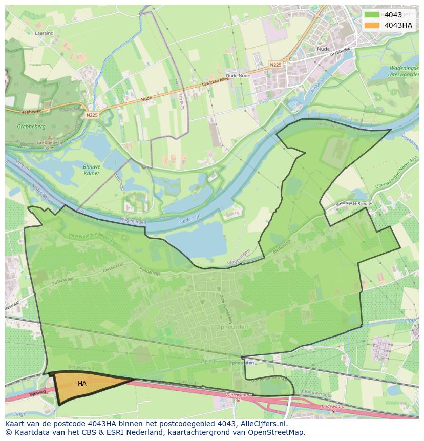 Afbeelding van het postcodegebied 4043 HA op de kaart.