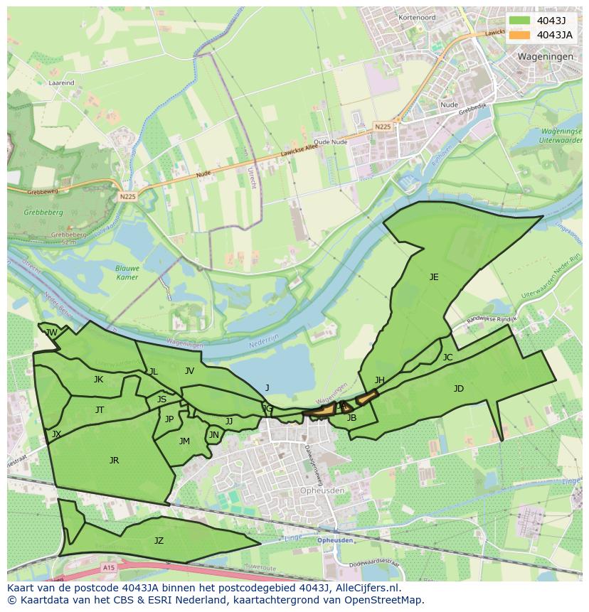 Afbeelding van het postcodegebied 4043 JA op de kaart.