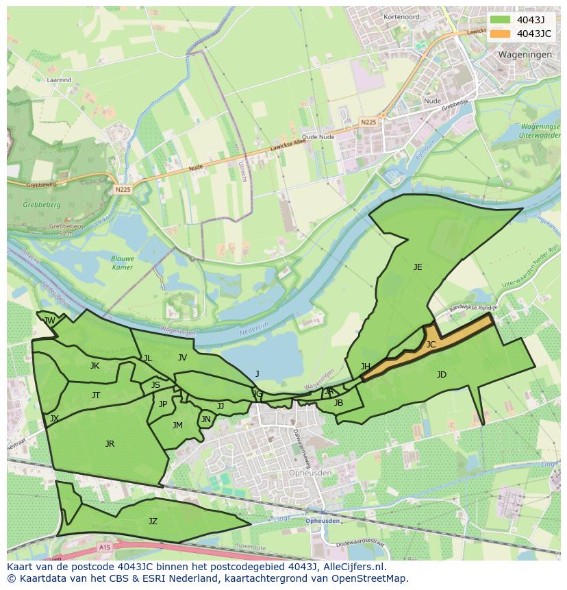 Afbeelding van het postcodegebied 4043 JC op de kaart.