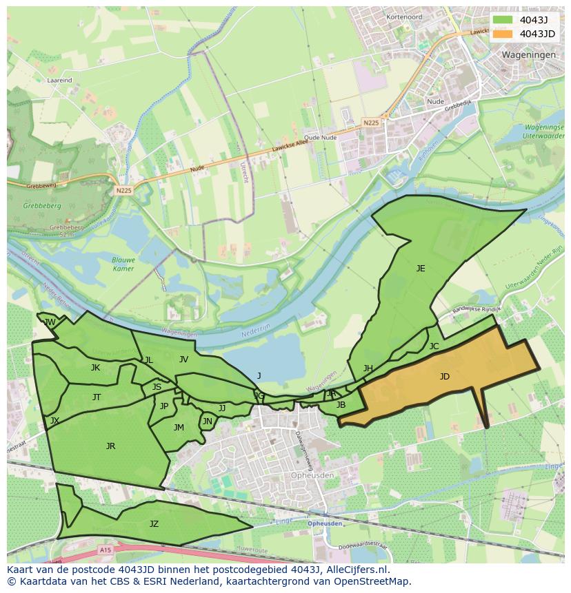 Afbeelding van het postcodegebied 4043 JD op de kaart.