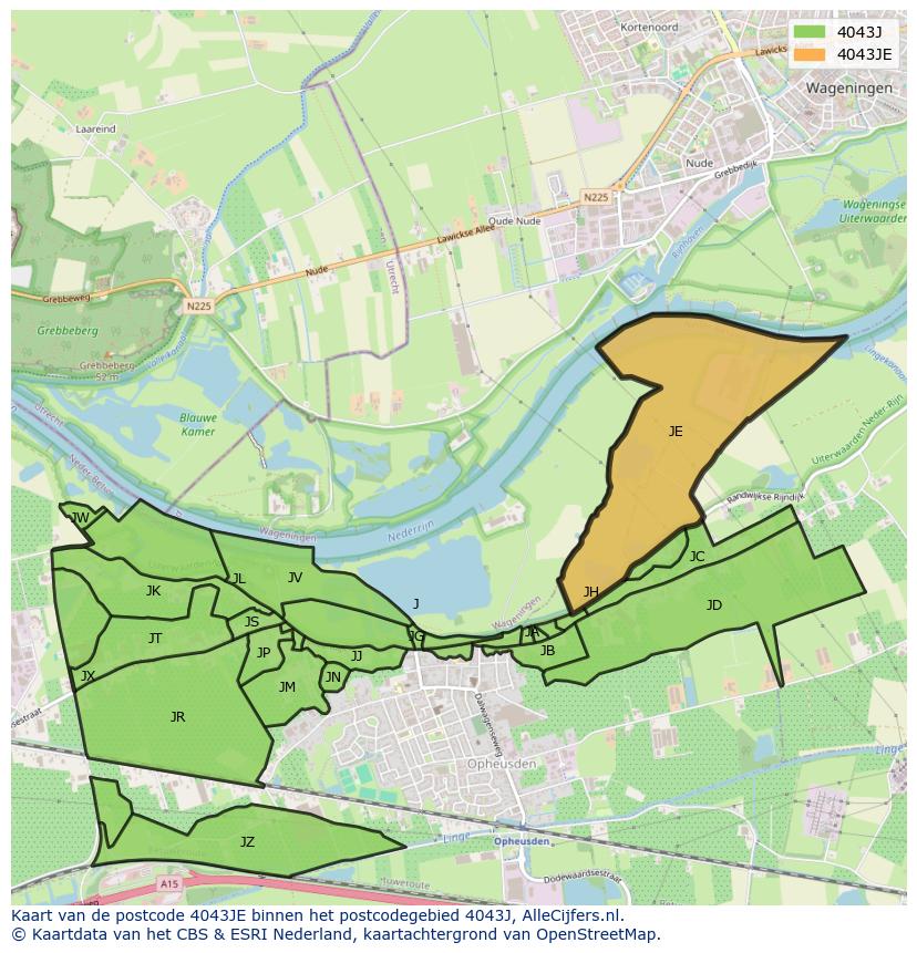 Afbeelding van het postcodegebied 4043 JE op de kaart.