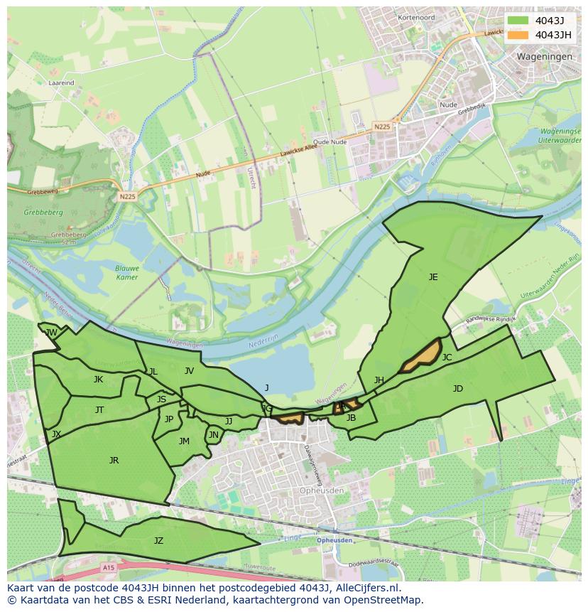 Afbeelding van het postcodegebied 4043 JH op de kaart.