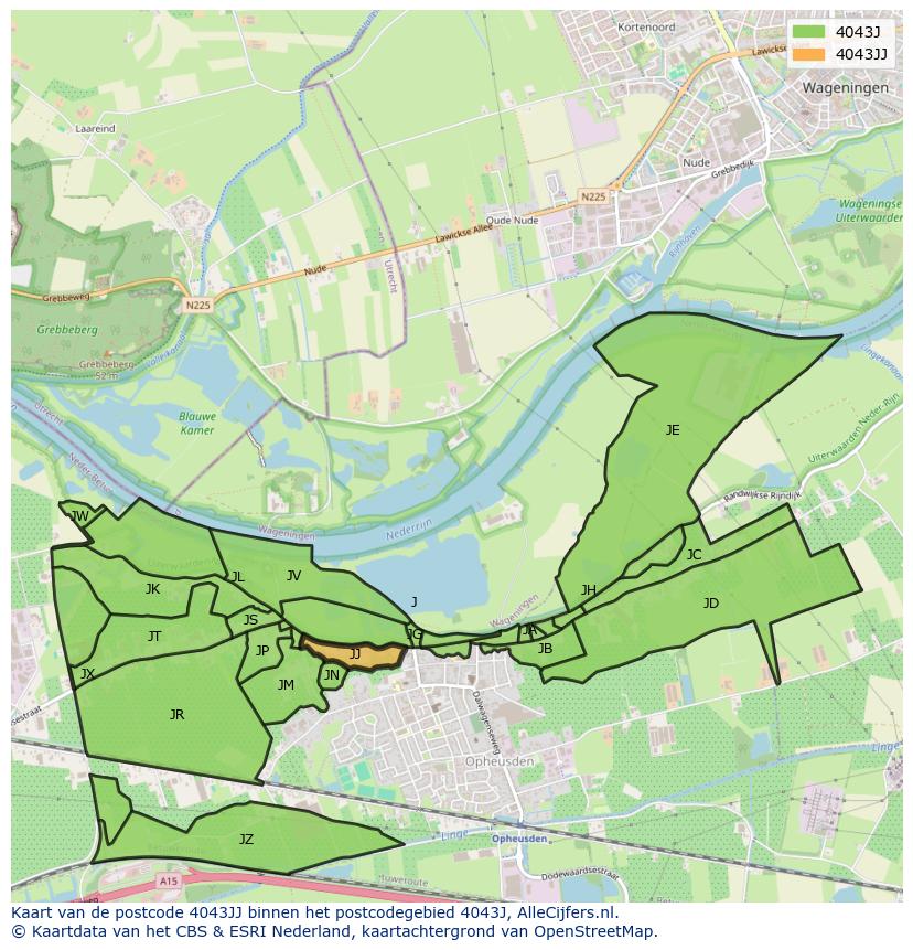 Afbeelding van het postcodegebied 4043 JJ op de kaart.