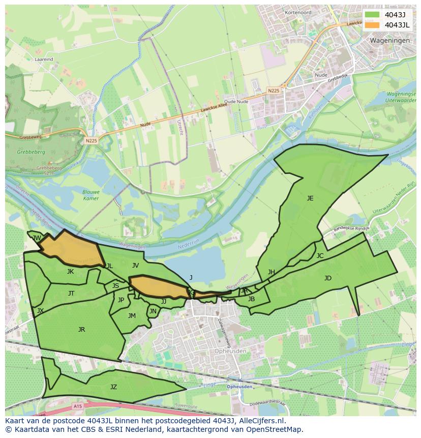 Afbeelding van het postcodegebied 4043 JL op de kaart.