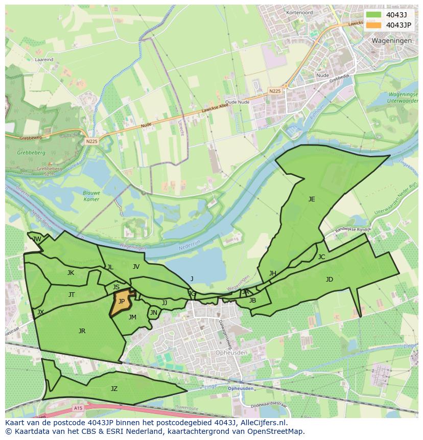 Afbeelding van het postcodegebied 4043 JP op de kaart.