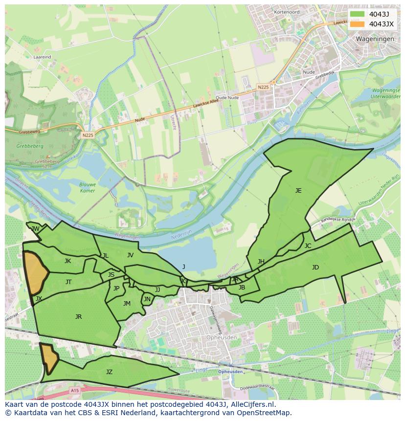 Afbeelding van het postcodegebied 4043 JX op de kaart.