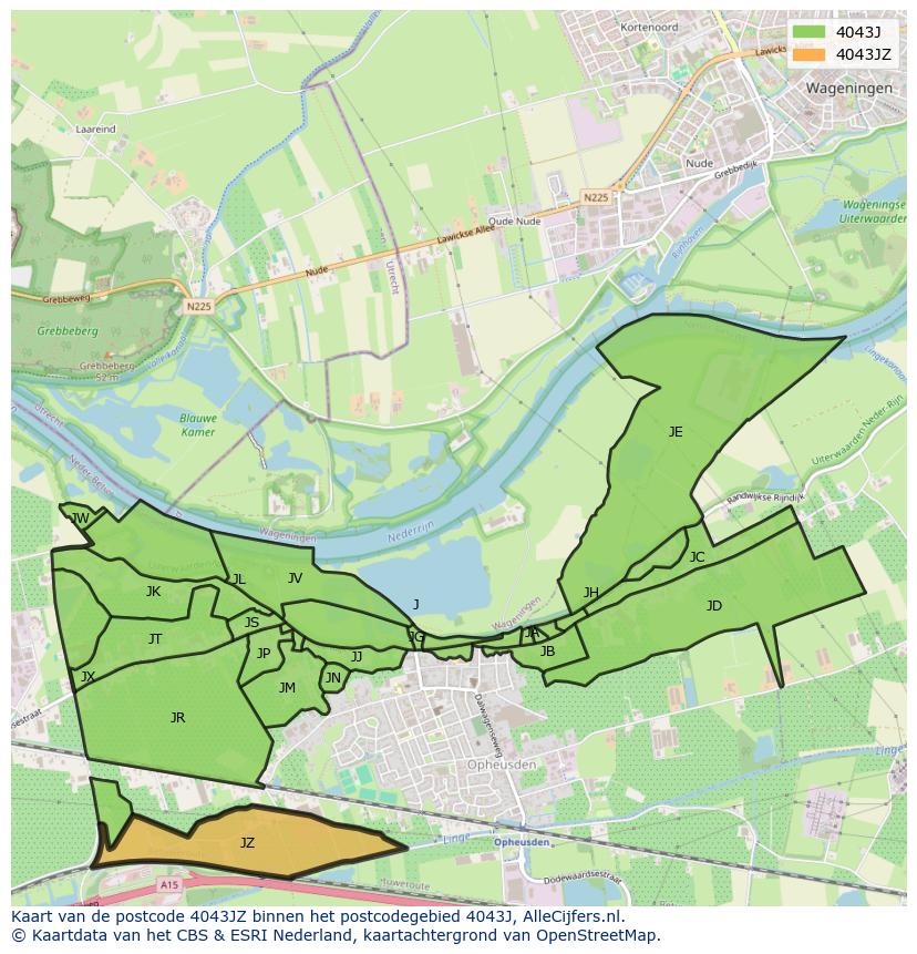 Afbeelding van het postcodegebied 4043 JZ op de kaart.