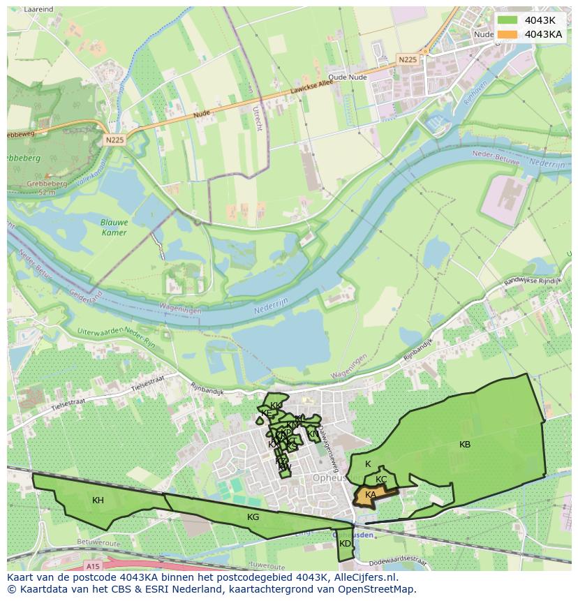 Afbeelding van het postcodegebied 4043 KA op de kaart.
