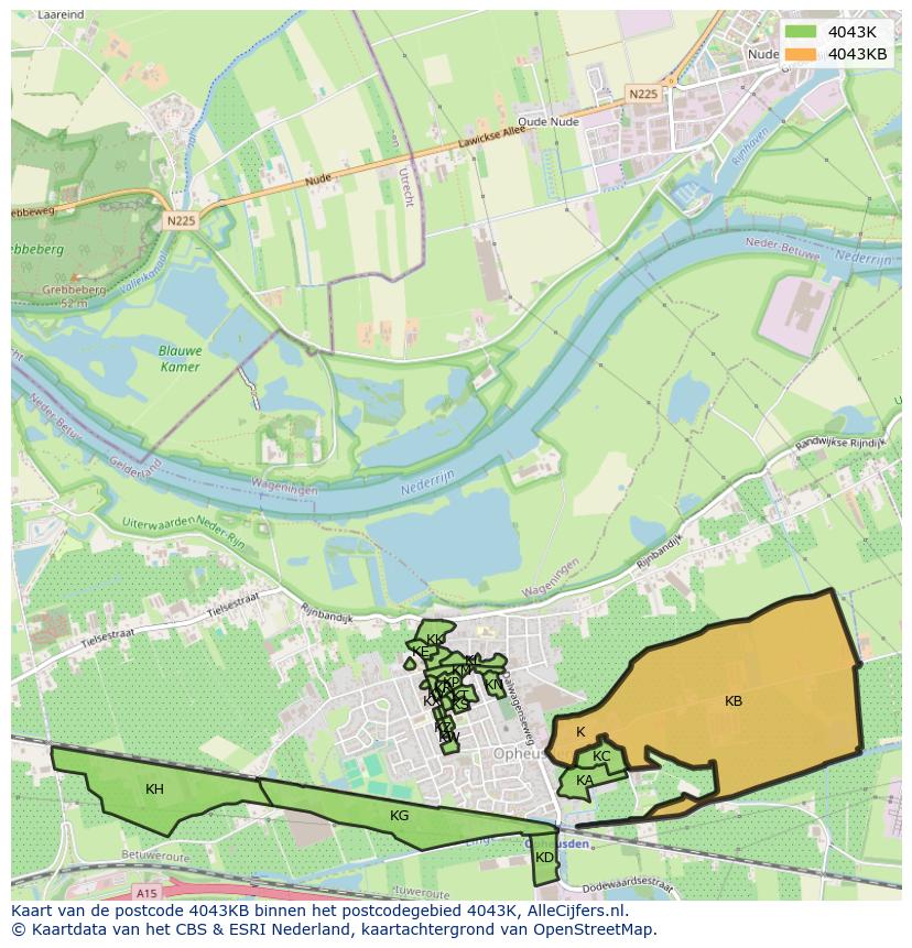 Afbeelding van het postcodegebied 4043 KB op de kaart.