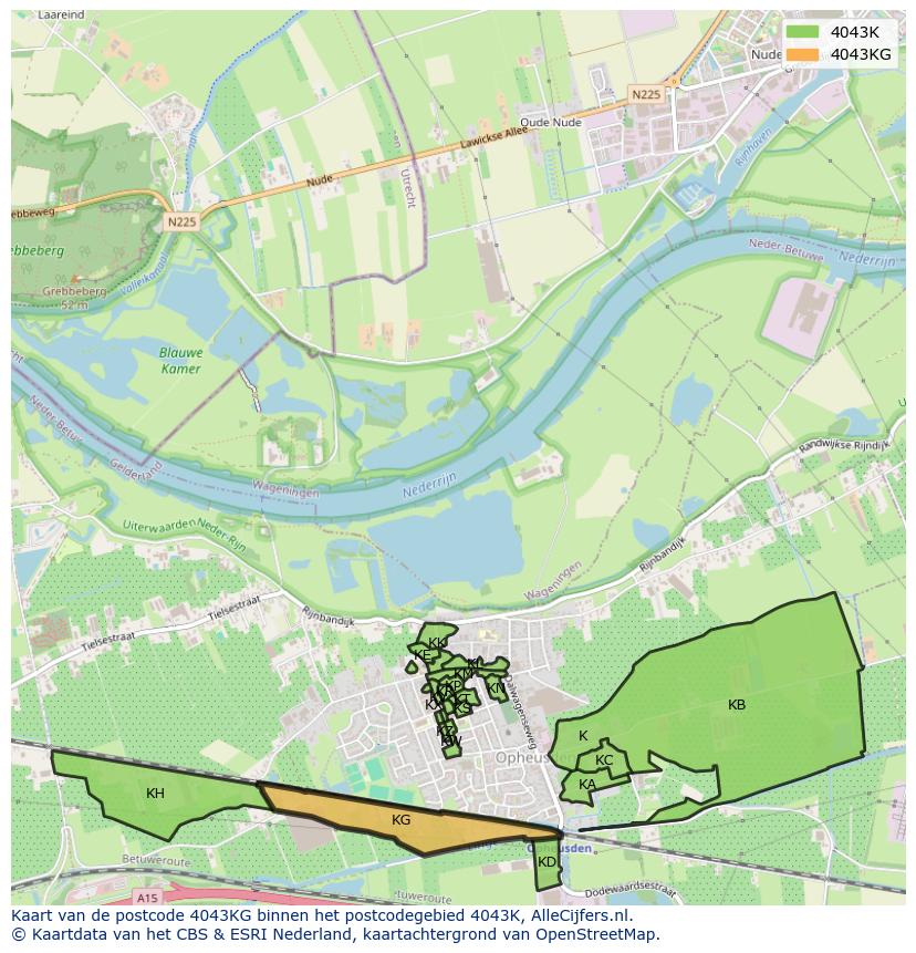 Afbeelding van het postcodegebied 4043 KG op de kaart.