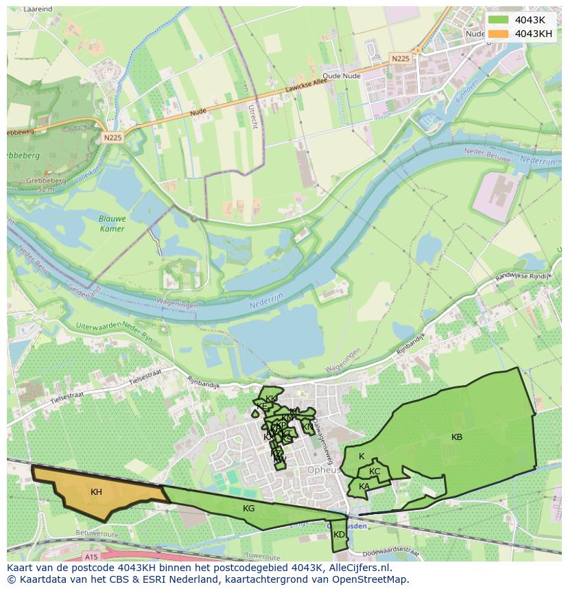 Afbeelding van het postcodegebied 4043 KH op de kaart.