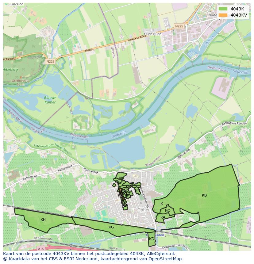 Afbeelding van het postcodegebied 4043 KV op de kaart.