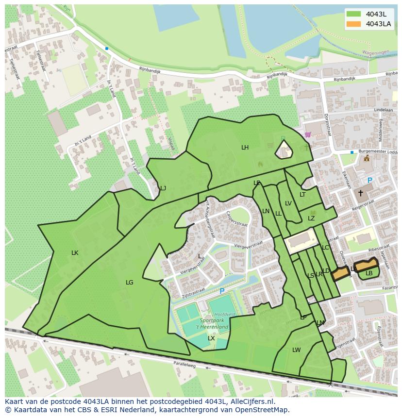 Afbeelding van het postcodegebied 4043 LA op de kaart.