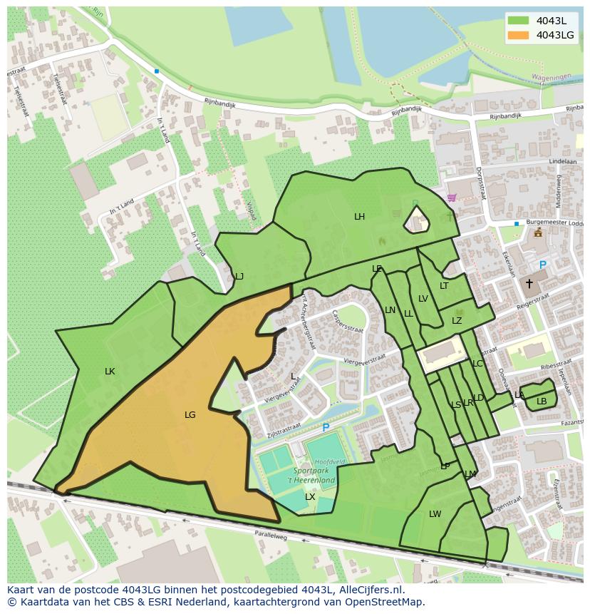 Afbeelding van het postcodegebied 4043 LG op de kaart.