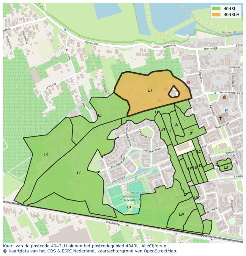 Afbeelding van het postcodegebied 4043 LH op de kaart.