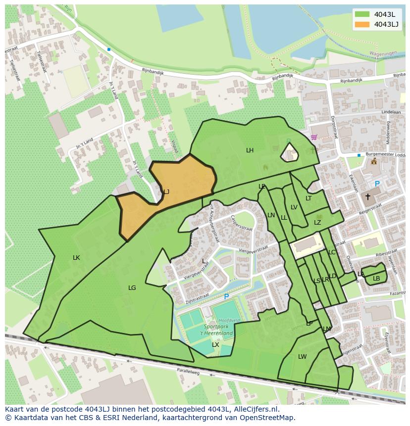 Afbeelding van het postcodegebied 4043 LJ op de kaart.