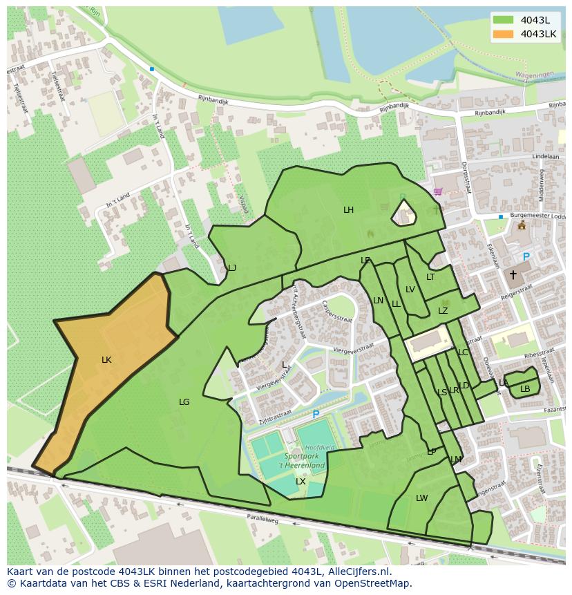 Afbeelding van het postcodegebied 4043 LK op de kaart.
